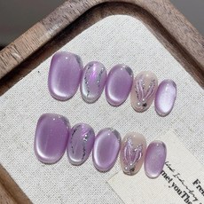 魚尾貓眼純手工美甲穿戴甲 指甲貼片 薄荷紫蘿藍夢幻配色 時尚穿戴美甲, 1個, HNP026-紫蘿藍魚尾,S號(實品拍攝)