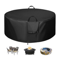 Outdoor Fire Pit Cover for 52-58 inch Pit 58\" Dia x 24\" H -black 600D Heavy Duty Waterproof Patio, 32" x 16"