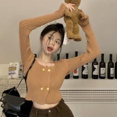 투니스 여성 단색 긴소매 숏 니트 가디건