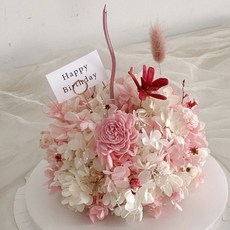 Floraflower 永生繡球花生日蛋糕 (不可食用) 生日禮物 永生花 乾燥花 情人節禮物 母親節禮物 新品熱款, 紅色,加購