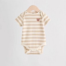 嬰兒短袖包屁衣2026夏裝新款三角哈衣男寶寶連體衣條紋熊短袖爬服