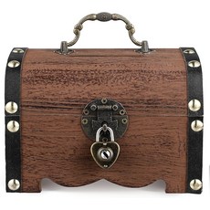 자물쇠와 열쇠가 달린 NUOBSTY 나무 보물 상자 용 빈티지 보관함 레트로 코인 보석 정리함 교실용 작은 해적 돈 트렁크 홈 데코