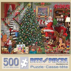 [4] Bits and Pieces 성인용 500피스 직소 퍼즐 - 크리스마스 기쁨 - 아티스트 Bigelow 일러스트레이션의 산타 방문 선물 나무 직소 퍼즐 완성된 퍼즐 사, 500 Piece "Christmas Joy" Puzz