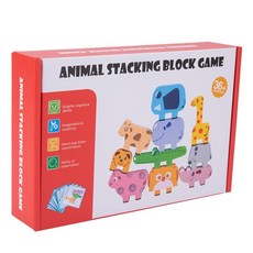 木製玩具E1C 動物疊疊高積木玩具 平衡動物堆疊積木 疊疊樂 平衡積木玩具 益智親子遊戲 木質 積木玩具, 1個, （彩盒微凹）商品完整、已折扣
