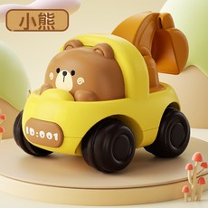 DIU 兒童萌寵慣性車卡通小汽車工程車小玩具挖掘機小禮品迷你, 1個, 萌趣小熊挖機【opp袋】:如圖