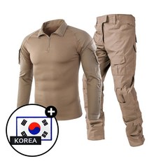 SET 택티컬 전술 컴뱃셔츠 긴팔+팬츠 세트 - 아웃도어 군인 간부 강철부대 캠핑 카고 바지