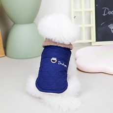 강아지 노르딕 겨울 방한 털칼라 퀄팅조끼 패딩 반려동물, 1개, 네이비
