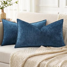 DecorUhome 여름 소파 장식용 베개 커버 45.7 x 45.7cm(18 x 18인치) 2개 세트 장식적이고 부드러운 벨벳 모던하고 아늑한 셔닐 베개 커버 우아한 디자, 포세이돈