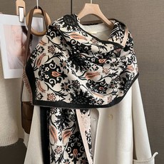 【送媽媽的禮物】辦公室披肩外搭秋冬季圍巾女新款加厚仿羊絨圍脖護頸保暖雙面印花