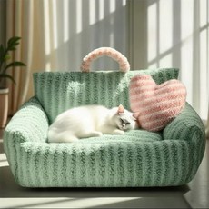 VERTEX 반려동물 소파 강아지 & 고양이 침대 랜덤 컬러 베개 포함, 1개, 그린