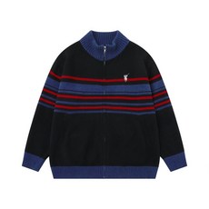 【潮牌撞色】男士針織開衫 毛衣外套 針織衫 開衫 拉鍊開衫 條紋立領設計 寬鬆休閒 春秋季百搭 潮流青年必備