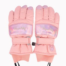 RORAAILEY 孩童文字刺繡滑雪手套 粉紅色