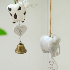 동물 양 소 말 염소 돼지 목걸이 목줄 방목 방울 인테리어 장식 수제 도예, 화이트