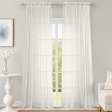 OWENIE 엑스트라 롱 아이보리 시어 커튼 365.8cm(144인치) 패널 2개 세트 반투명 배경 창문 스카프 드레이프 캐노피 침대/웨딩/거실/기념일용 길이 3.7m(1