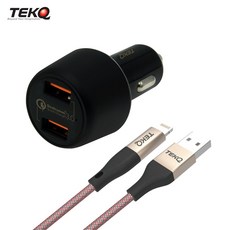 TEKQ 雙孔USB QC3.0 36W快速充電車充組 含Apple MFi認證傳輸線