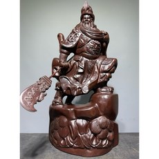 木雕關公武財神擺件 居家風水裝飾工藝品, 黑, 1個