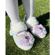 FROMBEBE 여아용 오로라 하트 LED 겨울 털 구두 슬립온