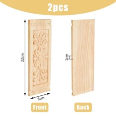 직사각형 나무 조각 아플리케 프레임 온레이 꽃 데칼 도색되지 않은 가구 장식 22x8cm 8.66x3.15 인치 2 개, 02 AECH04-06405