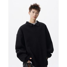 秋冬新款翻領套頭毛衣美式復古休閑慵懶風純色針織衫外套男
