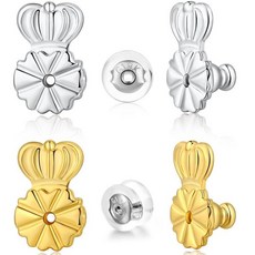 FORMULEN 귀걸이 뒷면 교체품 처진 귀를 위한 대형 잠금 귀걸이 뒷면 내구성 있는 크라운 모양 리프터 4개 및 무거운 귀걸이용 실리콘 백커 2개 혼합 색상, 멀티컬러