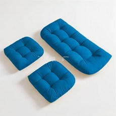 야외 방수 원단 벤치 쿠션 등받이 세트 정원용 방석 2인용, 오션블루