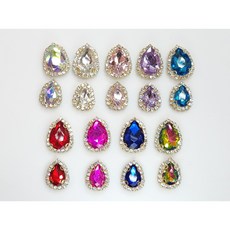 물방울 큐빅 비딩 캡보석 의류 리본 장식 크리스탈 스톤 13x18mm/10x14mm 골드캡, 블루지르콘, 물방울 10 x 14mm