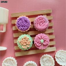 DFMEI 月餅模具家用壓花手壓式綠豆糕模型75克冰皮糕點烘焙模具, 1個, 【43755】75克樹下賞花4片:如圖
