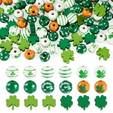 ECLATIS BEAD 비드thoven 80피스 녹색 나무 비즈 라운드 프린트 우드 클로버 루즈 스페이서 성 패트릭의 날 하이퀄리티 주얼리 제작 DIY 디자인 팔찌 귀걸이 목, 초록색