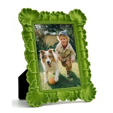 FOLKOR 12.7 x 17.8cm(5 x 7인치) 플로킹 마감 사진 프레임 아늑한 홈 데코를 위한 귀여운 장식 프레임 집들이 생일 베이비 샤워 졸업식을 위한 독특한 선물, 나뭇잎, 4 x 6인치, 잔디 그린