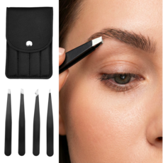 하루온 프리미엄 미세모 족집게 핀셋 4종세트, 1세트, 블랙