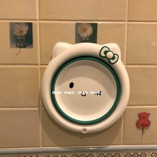 可愛學生折疊盆洗臉盆，輕巧便攜，多功能用途，學生宿舍必備, 摺疊臉盆-小貓咪綠, 1個