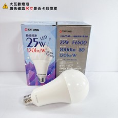 【大同】大瓦數 LED 燈泡 25W 3000K/6500K, 1個, 25W,黃光