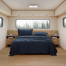 캠핑 시트 트윈 사이즈 - 야외 에어 매트리스 시트 세트 - 에어 매트리스 및 캠핑 사용을 위한 내장 코너 스트랩 - 공기 주입식 침대 및 테일게이트 슬립오버를 위해 디자인, 킹, 네이비