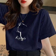 빅사이즈 순면 반팔 티셔츠 여성용 여름 아메리칸 레트로 스타일 루즈핏 슬림 디자인 라운드넥 상의