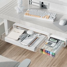 로이홈 와이드 사무실 책상 밑 A4 보관 투명 슬라이딩 부착 서랍 서랍함 37cm 특대형, 1개, 투명 화이트