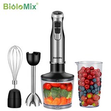 업소용 믹서기 블렌더 카페 블랜더 대형 biolomix 4 in 1 고출력 1200w 침수 핸드 스틱 믹서에는 초퍼 및 스무디 컵 스테인리스 스틸 스 블레이드가 포함되어 ., 1에서 4, 나는 플러그