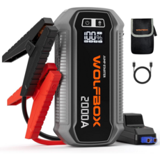 WOLFBOX 자동차 점프스타터 보조배터리 12V 12000mAh 휴대용 차량용 배터리 방전 방전시 시동 7L가솔린 6L디젤 스마트 케이블 파우치, 1세트, 1개입