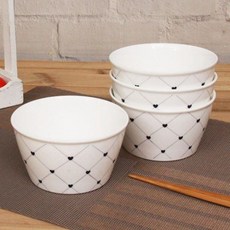체크패턴 밥공기 4p 공기 대접 밥그릇 국그릇, 단일, 1개