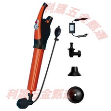 電動管道疏通器，附氣壓錶與5種配件，適用馬桶洗臉池地漏, 橘色電動疏通器