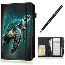 서버 북 웨이트리스 북 지퍼 포켓이 있는 웨이터 북 서버 오거나이저 가죽 웨이트리스 및 웨이트리스 북 지갑 카드 슬롯 게스트 체크 홀더 22.9 x 12.7cm(9 x, 귀여운 녹색 바다 거북