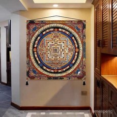 唐卡黑金西藏式布藝掛畵裝飾畵六字真言心經玄關入門聚財方形掛布 WAPT, 大威德金剛壇城6,寬50-高50cm