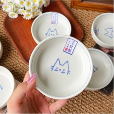 영스쿡 귀여운 고양이 그림 찬기 접시 소스볼 간장종지작은그릇 소스그릇 자취그릇 1인가구 앞접시, 2개, 화이트