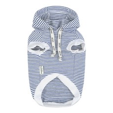 Grooming Dog 寵物條紋無袖連帽T恤, 藍色