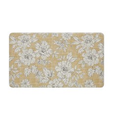 Laura Ashley - 피로 방지 주방 매트 아이리스 플로럴 디자인 얼룩 방수 및 변색 방지 요리 및 스탠딩 릴리프 미끄럼 방지 뒷면 치수 44.5 x 121.9, 32"L x 17.5"W x 0.5"Th, Tawny Yellow