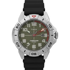 Timex 남성용 익스페디션 노스 릿지 42mm 시계 - 블랙 스트랩 그린 다이얼 실버 톤 케이스