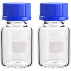 GL45 나사 캡이 있는 100ml 유리 원형 미디어 보관 병 붕규산염 유리 미디어 병2팩, 50ml, Pack of 2