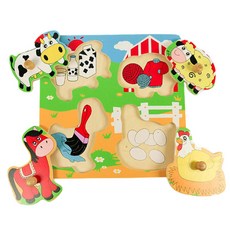 유치원 농장동물 생산품 꼭지퍼즐 아기원목교구, 4피스, 1개