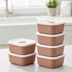 소노리떼 국산 실리콘 밥팩 정사각 400ml 6팩 세트, 아몬드브라운, 6개