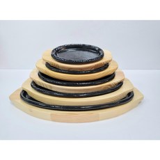 맥반석 코팅 무쇠 콘치즈 스테이크판 무쇠주물팬 철판 1호~6호, 1세트, 타원형1호, 철판+목판(세트구성)