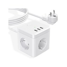 USB 고속 충전 포트가 있는 큐브 다중 소켓 스위치가 있는 3방향 소켓 가정용 침실 사무실용 2유로 및 1 Schuko 소켓, 02 white